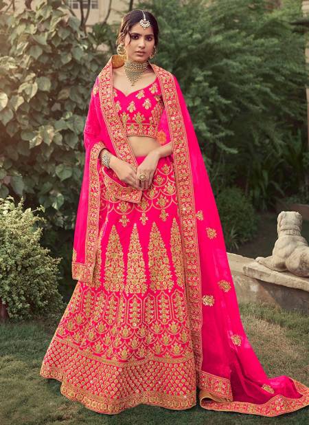 Pink Exclusive Bridal Wedding Wear Satin Heavy Embroidery With Stone Work Lehenga Choli Collection 4504